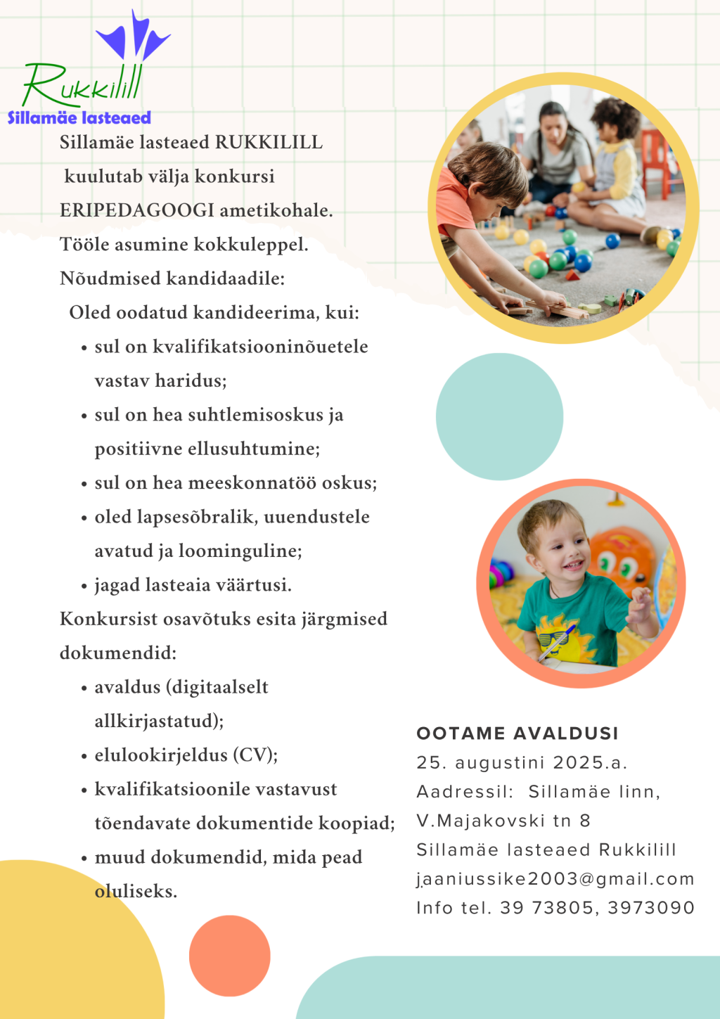 Töökuulutus_Sill.lasteaed Rukkilill_eripedagoog_tähtaeg 25.08.2025.png